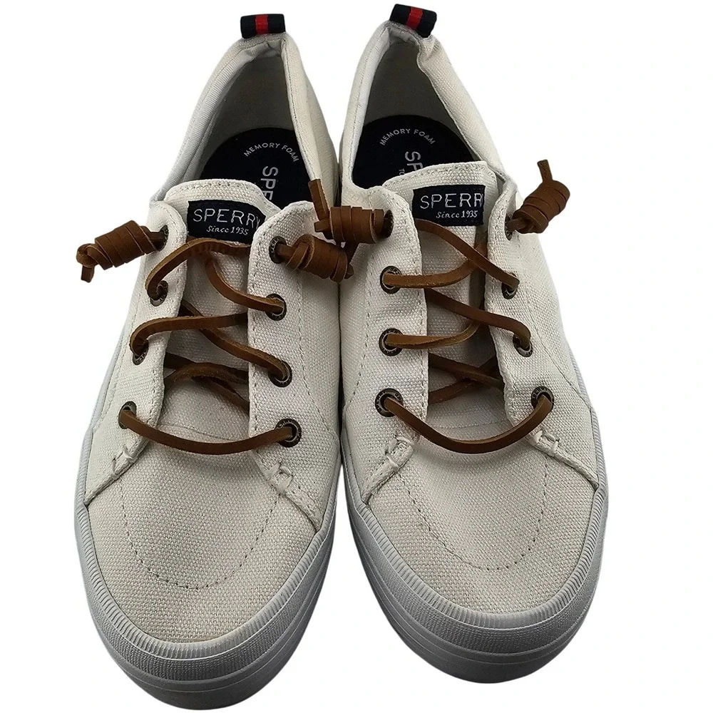 Sperry Top Sider Womens‎ Canvas Lace Up Sneakers Shoes White Size 7 STS84190 EUC - Picture 2 of 11